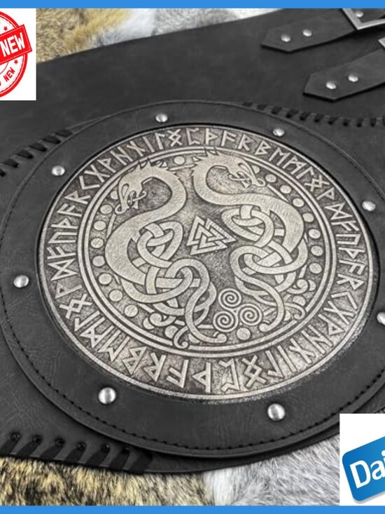 Viking Embossed Double Dragon Faux Leather Wide Belt Waist Armor main image 5